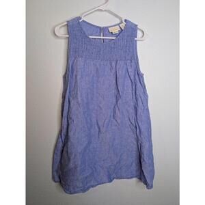 Cynthia Rowley 100% Linen Sleeveless Blouse Size Small Blue Smocked dress